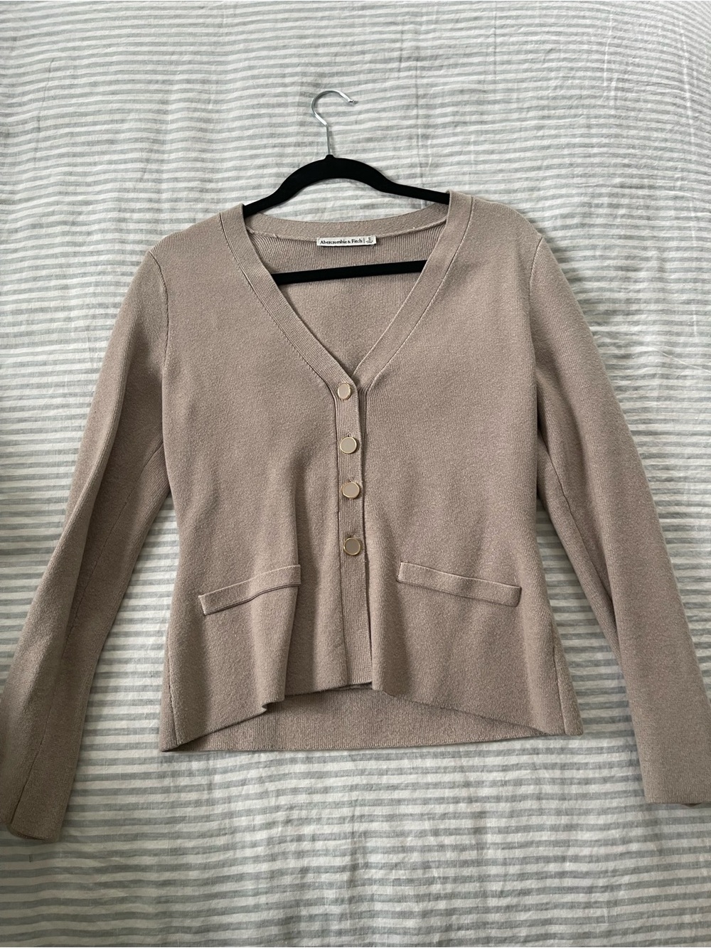 Abercrombie & Fitch Taupe V-Neck Button Front Sweater